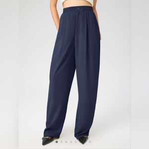 Cider Navy Blue Wide Leg Pants High Waisted Pleated